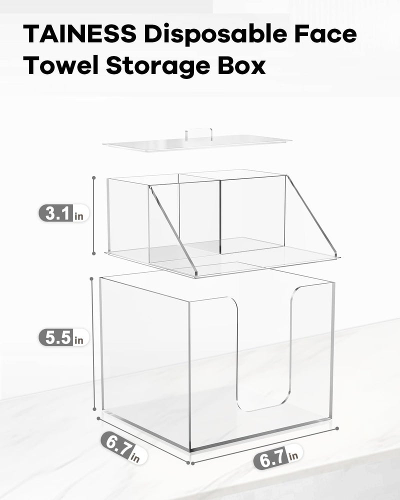 TAINESS Disposable Facial Towels Storage Box Compatible with Clean Skin Club Clean Towel XL - Cotton Pads - Swabs Upgraded Double Layer Acrylic Storage Container Face Towel Holder (Glossy Clear) - Image 2